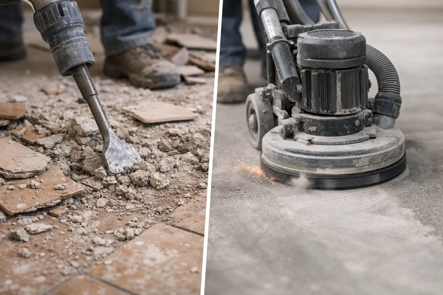 Tile Bedding Removal Versus Grinding Compared